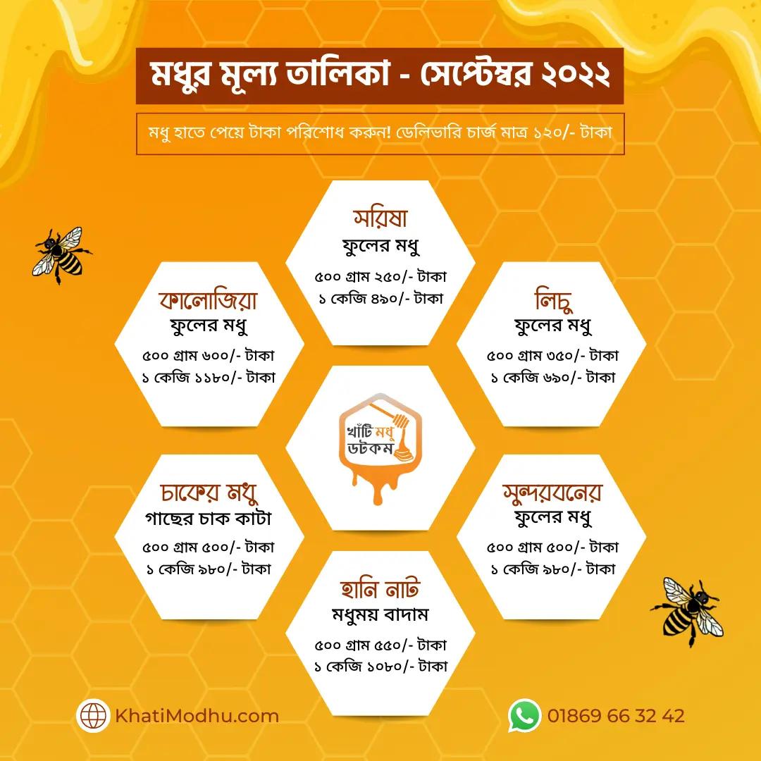 খাঁটি মধুর মূল্য তালিকা, খাঁটি মধুর দাম জেনে নিন, honey price list in bangladesh