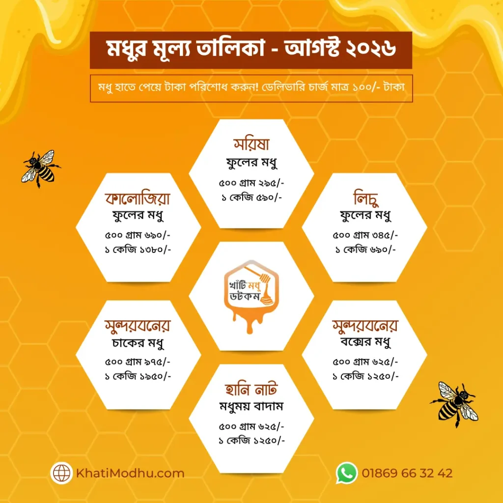 খাঁটি মধুর মূল্য তালিকা - ২০২৬ (খাঁটি মধুর দাম জেনে নিন)